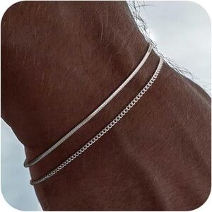 Silver Figaro & Snake Box Bracelets Lobster Claw Clasp, Men's Bracelet